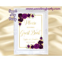 Eggplant Guest Book Sign,Plum Guest Book sign,(19w)